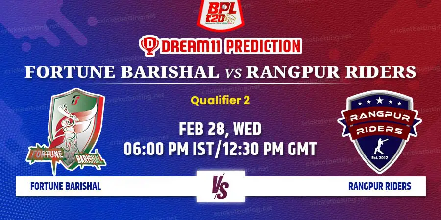 Fortune Barishal vs Rangpur Riders Dream11 Team Prediction BPL 2024 Qualifier 2