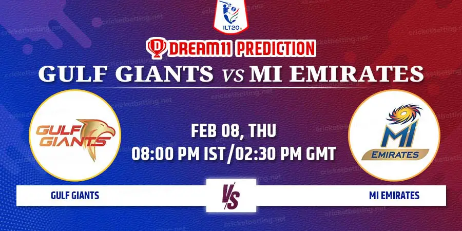 Gulf Giants vs MI Emirates Dream11 Team Prediction ILT20 2024 Match 26