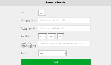 Betway Personal Details